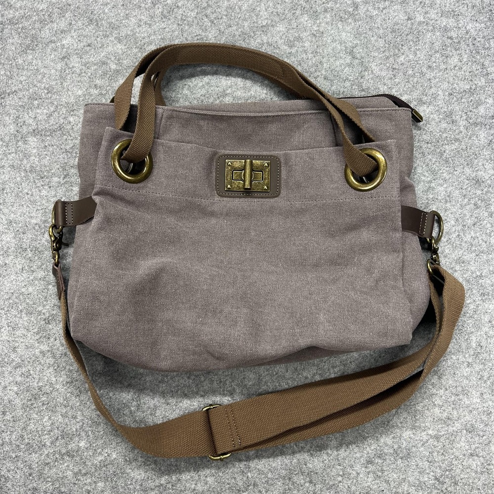 ZEDE Paris Pont Des Arts Mini Crossbody Bag Womens Taupe Canvas Leather Purse